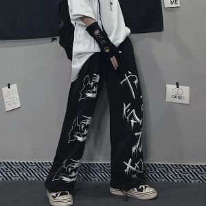 Pantolon aolamegs anime eşofmanlar erkekler pantolon kadınlar Japon Koreli Gotik retro hip hop sokak kıyafeti gündelik geniş bacak koşu pantolonları erkek