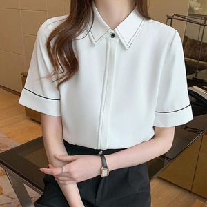 Women's Blouses Clothing Loose Turn-down Collar Straight Solid Button Office Lady Fashion Business Casual Short Sleeve Summer