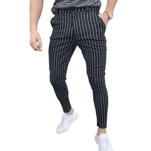 Spodnie najnowsze w paski męskie mąki Slim Fitness Pants Joggers Spodnie czarne ścieżki długie spodnie dresowe męskie elastyczne kulturystyka streetwear