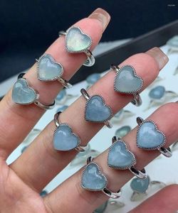 Cluster Rings Silver Color Trendy Vintage Chalcedony Light Blue Heart Party Ring For Women Gift Drop Jewelry Wholesale