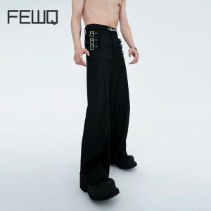 Pants FEWQ Men's Suit Pants Metal Korean Fashion Casual Wide Leg Trousers Male Niche Design 2023 Autumn Stylish New 24B3246