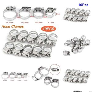 Storage Bags New Storage Bags 10Pcs Adjustable Stainless Steel Screw Band Hose Clamps Car Fuel Pipe Clamp Worm Gear Clip Drop Delivery Dhcui