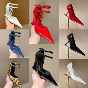 디자이너 펌프 여성용 특허 가죽 포인트 발가락 웨지 하이힐 세련되고 다목적 이브닝 신발 35-41