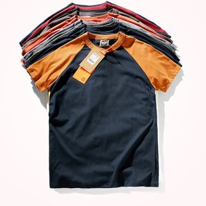 Летняя двухцветная сшитая футболка с рукавом реглан, мужская мода, с короткими рукавами, круглым вырезом, 100% хлопок, повседневный топ 240219