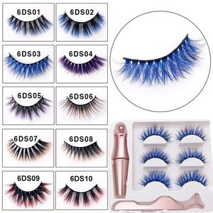 3D Magnetic Colored False Eyelashes Waterproof Magnetic Eyeliner Tweezer Set Colorful Fake Eyelashes Set No Glue Lash Extension 240229