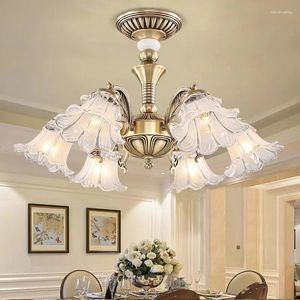 Ceiling Lights American All Copper Crystal Lampshade LED Light Living Room Retro Bedroom Dining Jade Chandelier