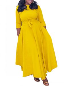 Klädband afrikansk lång klänning för kvinnor kläder hösten 2022 ny fast färg mode elegant klänning lady office wear robe vestido