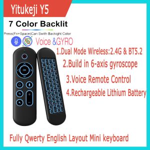 Klavyeler Yitukeji Y5 Mini Klavye Sesli Uzaktan Kumanda Gyroscope Kablosuz 2.4G BT5.2 Renkli Aydınlatıcı Sinek Hava Fare Android TV Kutusu PC
