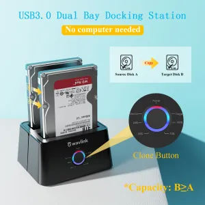 CONTROLLI WAVLink HDD Docking Station USB 3.0 Custodia a disco rigido esterno Dual Bay 2x16Tb 3,5 