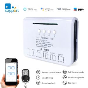 Kontroll Ewelink Smart Remote Control WiFi Switch Module 1ch 4ch DC 12V 24V 32V 110V 220V Inching Selflocking RF433 Få 4 -vägs relä