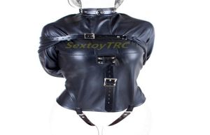 Novo design bondage terno de couro corpo inteiro bdsm fetiche sexo brinquedo caso cinta arnês cor preta halter binder restrição 3923722