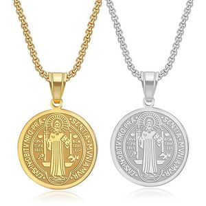 Hip Hop 316L Stainless Steel Exorcism Card Pendant Necklace 18K Gold Plated Religious Jewelry