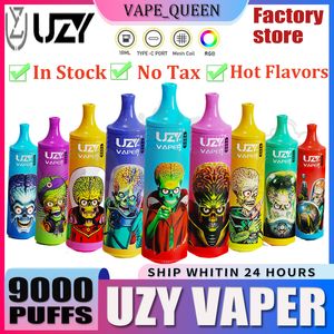 Original Uzy Vaper Tornado Puff 9K 9000 Puffs Disponibla E Cigaretter Vape 18 ml Mesh Coil 850mAh Battery 0% 2% 3% 5% Laddningsbara elektroniska cigs Inga läckande 9K puff