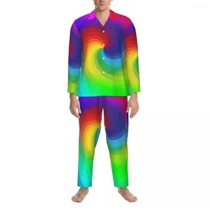 Mäns sömnkläder Färgglada slipsfärgade pyjamas män regnbåge virvel konst härlig fritid höst två stycken estetisk överdimensionerad design pyjama uppsättningar