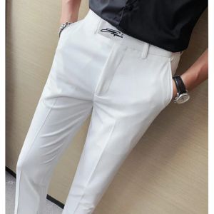 Pants 2023 Men Business Dress Pants Korean Style Slim Office Social Suit Pants Casual Trousers Streetwear Black White Clothing 2936