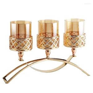Titulares de vela estilo europeu metal arco ponte titular frascos com tampa copo de vidro dourado casamento romântico mesa decoração