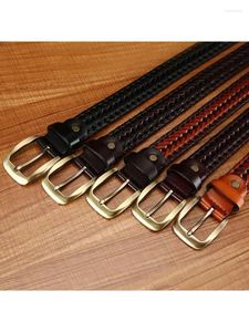 Belts 110--125cm Wholesale Price Men And Women Hand Woven Belt Casual Fashion Alloy Buckle Jeans Elements Golden Yellow Button