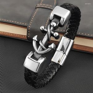 Braccialetti con ciondoli Bracciale con ancoraggio per nave da uomo a mano multistrato in pelle nera con chiusura magnetica regalo per gioielli fidanzato