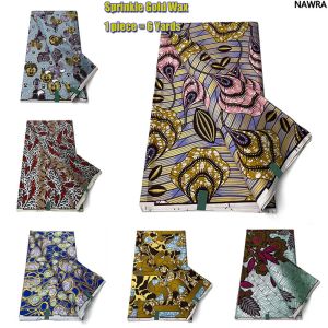 Klänningar 100% bomullsguldvaxtryck Ankara African Real Wax Fabric 2022 Senaste Nigeria Women Style Tissu Pagne Sybröllopsklänning A99