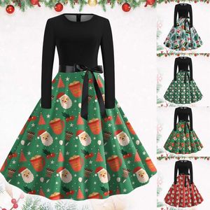 Casual Dresses Mini Dress Women's Round Neck Long Sleeve Printed Vintage Swing Cocktail Prom Party Christmas