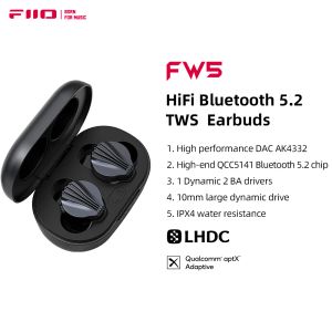 ヘッドフォンfiio fw5 tws bluetooth 5.2イヤホンの真のワイアレスイヤホン10mmダイナミックドライバーイヤホンLHDC/APTXアダプティブ