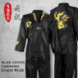 Продукты черные тхэквондо униформу Dobok Kids мужчина самка Taekwondo Dobok Cotton Suits jodo iniform Taekwondo ткани