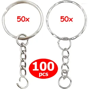 Keychains Metal Blank Keyring Keychain Split Rings KeyFob Key Lobster Clasp Chain Pendant Ring rostfritt stål