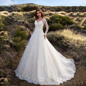 Ubierz lato damskie damskie z długim rękawem na ramię ślubne suknia ślubna Białe koronkowe eleganckie sukienki na imprezę dla kobiet 2023