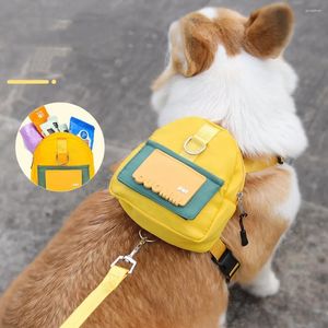 Dog Apparel Cat Backpack With Same Color Leash Large Capacity Cartoon Double Shoulder Bag Outdoor Travel Small Pet Accessories