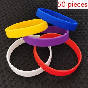 50pcs Solid Color Sports Wristband for Men Women Teen Children Rubber Band Silicone Bracelet Bangle Gift Jewelry Wholesale 240226