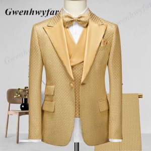 Garnitury Gwenhwyfar Wheatgold Wzory Suits of Men 2022 Autumn Party Fardy to zwykłe złotą klapę wzory blezer
