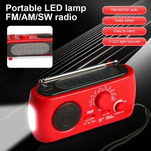 Radio Portable Multifunctional FM Radio Solar USB Charging with LED Flashlights Builtin Speakers for Outdoor Emergency FM AM Radio