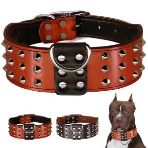 Collars Spiked Studded Dog Collar Real Leather Dog Collars Necklace Rivets Pet Necklaces Adjustable For Medium Large Dogs Pitbull