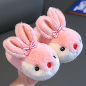 Outdoor Children Winter Thick Slippers Kids Cottonpadded Shoes Baby Indoor Warm Slippers Girls Cute Cartoon Rabbit Animal Shoes Slides