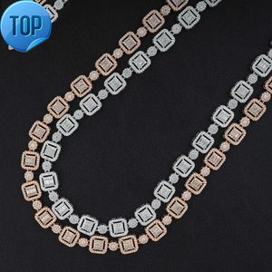 Hiphop moda takı zinciri 10mm moissanit elmas kare kesim 925 STERLING Gümüş Küba Kolyeleri