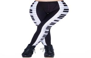 Moda elástica corpo construção menina sexy women039s leggings calças pretas teclado de piano notas musicais impressas5870439