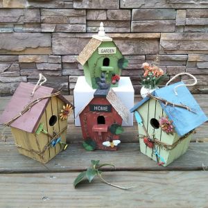 Nests Country Wooden Bird House Cabin Bird Nest Outdoor Pendant Decoration Pastoral Style Crafts Bird Cage