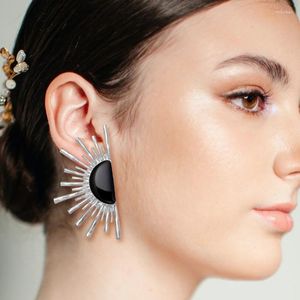 Stud Earrings Punk Half Sun Exaggerated Fan Shaped Stainless Steel Earring Female Luxury Silver Color Fashion Jewelry