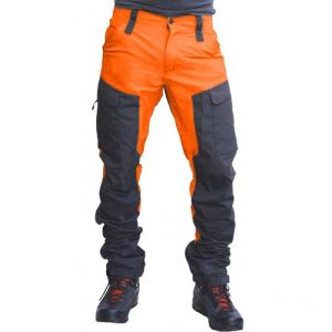ズボンの男性新しいカラーマッチングパンツスリムファッションメンズワークカジュアル機関車の車のズボンジッパーマルチポケットロングカーゴパンツ