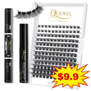 Ögonfransar Quewel Lashes Kit 144 Clusters Eyelash DIY Lash Extensions With Lash Bond och Seal Lash Lim Remover Långvarig gratis frakt