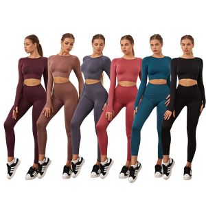 Outfit Nahtlose Workout-Leggings-Sets für Damen, hohe Taille, Spandex, dehnbare Leggings, Oberteile, heiße sexy Damen-Fitness-Kleidung, Yoga-Jogginghosen