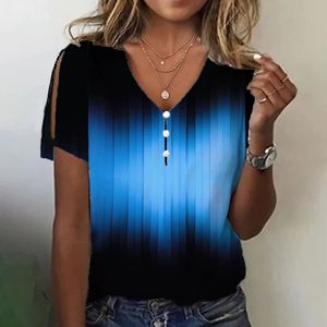 Nova chegada feminina casual com decote em v manga curta pulôver convencional impressão digital barato vestido superior da menina camiseta de alta qualidade