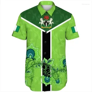 Men's Casual Shirts Africa Nigeria Flag Map Short Sleeve For Men Clothes Hawaiian Kids Blouses National Emblem Horse Lapel Blouse Dashiki