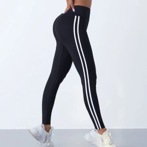 Outfit Women's Yoga Pants High Waist Sports Leggings with Side White Striped Running Yoga Workout Tight Trousers Lady Outdoor Clothing