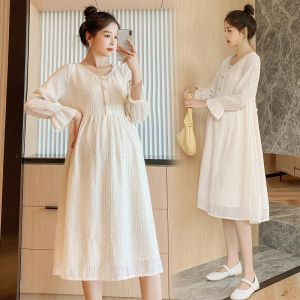 Vestidos 8201# 2020 Autumn Corean Fashion Maternity Party Dress Long Dress Roupas elegantes da cintura para mulheres grávidas Roupas de gravidez