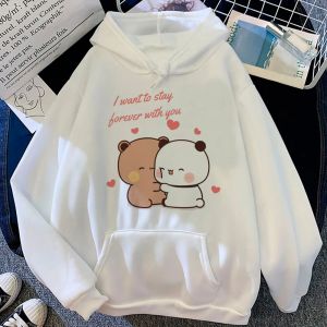 스웨트 셔츠 Bubu Dudu Hoodies 여성 애니메이션 양털하라 주쿠 긴 소매 상단 여성 90 년대 풀오버