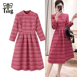 Elbise tingfly vintage zarif jaquard bir çizgi elbise kadın moda balo elbiseleri bahar sonbahar bayan chic artı beden vestidos elbiseler