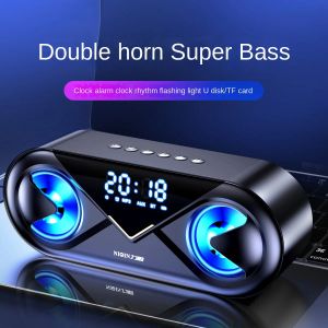 Speakers Leqin S6 wireless Bluetooth speaker dual speakers clock alarm sound subwoofer small steel cannon wechat cash register