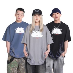 24ss USA Flame Vintage Print Tee Men t shirt Spring Summer Women Oversize Street skateboard Casual cotton Tshirt 0302