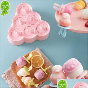 Glassverktyg Nya 6 celler roliga Sile Glass Mögel Popsicle Molds Diy Hemmaded Dessert Zer Fruit Juice Pop Maker Mod med pinnar Dr Dhtbh